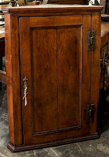 A French Provincial Hanging Corner Cupboard Height 36 x width 26 x depth 15 inches.