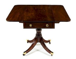 * A Regency Style Mahogany Drop-Leaf Table Height 29 x width 37 3/4 x depth 20 inches.