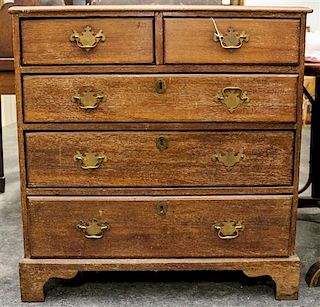 A George III Oak Chest of Drawers Height 35 1/2 x width 34 x depth 17 1/2 inches.