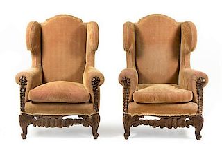 * A Pair of Queen Anne Style Wingback Chairs Height 48 inches.