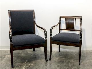 Two Regency Style Mahogany Armchairs Height of larger 38 1/2 inches.
