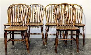 A Set of Six Windsor Chairs Height 35 3/4 inches.
