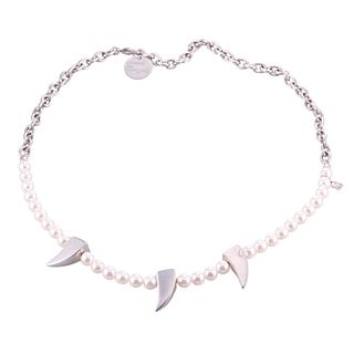 Mikimoto Comme Des Garcons Sterling Silver Pearl Necklace