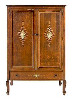 * An Arts & Crafts Style Painted Oak Cabinet Height 74 1/2 x width 50 x depth 19 inches.