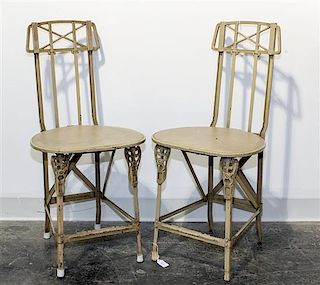 A Pair of Art Deco Painted Metal Folding Chairs Height 31 3/4 inches.