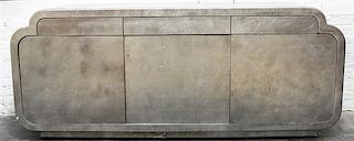 A Silver Foil Credenza Height 33 x width 80 1/2 x depth 20 inches.