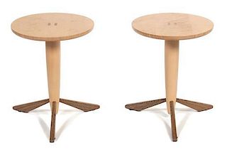 A Pair of Birch Occasional Tables, Richard Judd Height 19 3/4 x diameter 16 inches.
