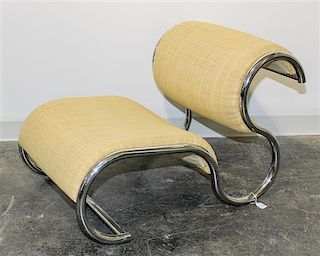 A Rattan and Chromed Metal Lounge Chair Height 23 1/2 x width 24 x depth 37 1/2 inches.