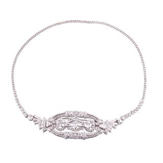 Art Deco Platinum Gold Diamond Brooch Necklace