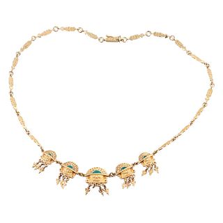18k Gold Turquoise Aztec Motif Necklace