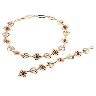 Retro 14k Gold Citrine Bracelet Necklace Set
