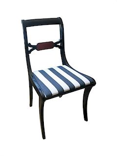 A Set of Five Black Lacquered Regency Style Dining Chairs Height 36 inches.