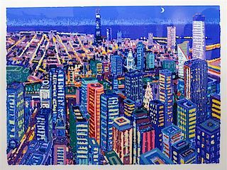 Vincent Farrell, (American, 20th Century), Moon Over Chicago