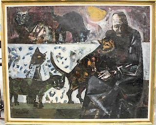 * Maximo de Pablo, (Spanish, b. 1930), Woman with Cats