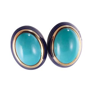 18k Gold Turquoise Enamel Earrings