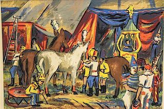 Leonard Pytlak, (American, b. 1910), Two color silkscreens depicting circus scenes.