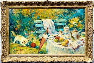 Jos Pauwels, (Belgian, 20th century), Tea in the Garden