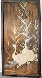 Attributed to Walter MacEwen, (American, 1860-1943), Doublesided panel depicting bamboo and geese