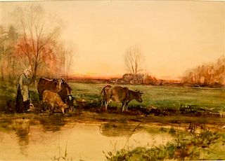 Arthur Dawson, (American, 1859-1922), Bringing Home the Cows and Highway at Twilight (two works)