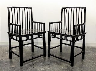 A Pair of Chinese Lacquered Chairs. Height 39 1/4 x width 23 1/2 inches.