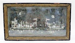 * A Chinese Export Carved and Painted Mother-of-Pearl Composition Diorama Height 13 x width 23 3/8 x depth 5 1/2 inches.