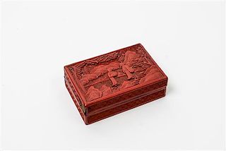 * A Chinese Cinnabar Lacquer Box Width 5 3/4 inches.