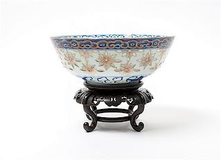 * A Chinese Underglaze Blue and Iron Red Porcelain Bowl Diameter 10 inches.
