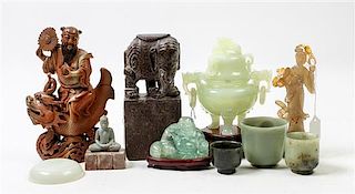 * Ten Chinese Carved Hardstone Articles Height of tallest 8 3/4 inches.