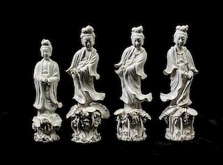 * Four Chinese Blanc de Chine Porcelain Figures of Ladies Height of tallest 10 1/4 inches.