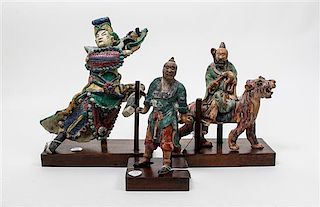 * Three Chinese Painted Pottery Figures. Height of first 9 1/2 inches.