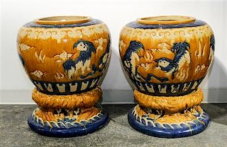 * Two Chinese Ceramic Jardinieres Height 24 inches.