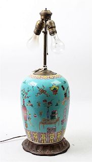 A Chinese Vase Mounted as a Lamp Height overall 24 1/2 inches.