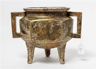 A Japanese Satsuma Censer Height 8 5/8 x width 11 1/4 inches.