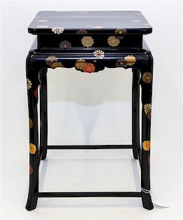 A Japanese Lacquered Stand Height 16 x width 10 1/4 x depth 10 1/4 inches.