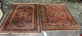 A Near Pair of Sarouk Mats 59 1/4 x 42 inches (largest).