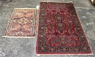 Two Sarouk Mats 60 1/2 x 34 1/4 inches (of largest).