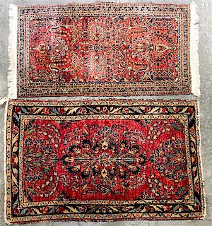 A Pair of Sarouk Wool Rugs 3 feet 11 3/4 x 2 feet 6 inches (largest).