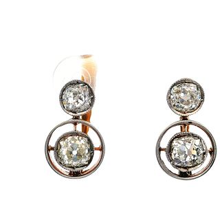 Antique 18kt Gold Earrings with 2.35 Ctw in Diamonds