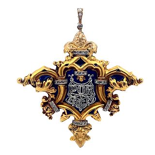 Antique Portuguese 800 Gold Pendant with Diamonds and Enamel
