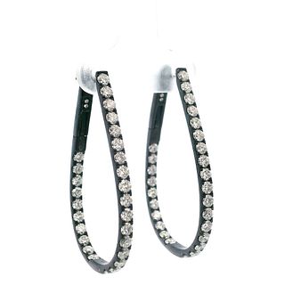 18kt Gold Black Rhodium hoop Earrings with 2.90 Cts in Diamonds