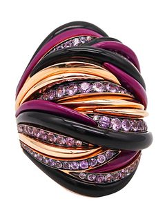 Fawaz Gruosi Sculptural Cocktail Ring In 18Kt Gold With 3.72 Ctw In Purple Sapphires