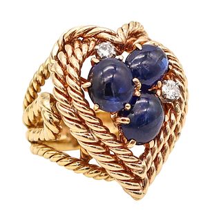 Retro Mid Century Cocktail Ring In 18Kt Gold With 5.56 Ctw In Sapphires And Diamonds