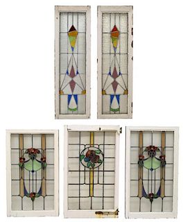 (5) ENGLISH STAINED LEADED GLASS WINDOWS