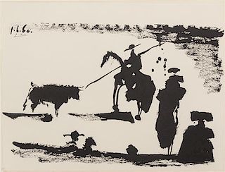 Pablo Picasso, (Spanish, 1881-1973), Toros, 1960 (13 of the 15 lithographs, with red linen potfolio and text)