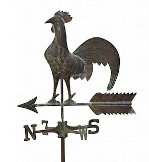 VINTAGE PATINATED COPPER ROOSTER WEATHERVANE