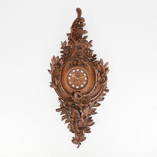 French Louis XV Style Carved Wood Wall Clock