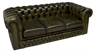 CHESTERFIELD GREEN BUTTONED LEATHER SOFA