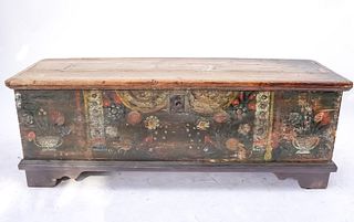 Stunning Dutch Colonial 18th Century Dowry Chest Originally Hand Painted