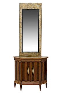 MARBLE TOP CONSOLE CABINET & MATCHING MIRROR