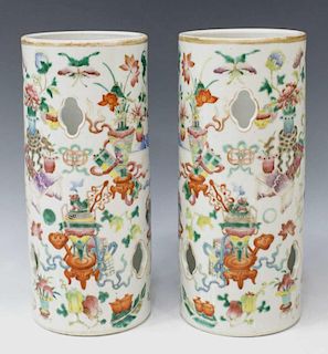 (2) CHINESE FAMILLE ROSE PORCELAIN HAT STANDS